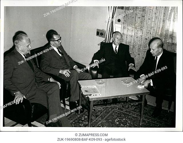 Aug. 08, 1969 - Mr. Michelmore UNRMA's commissioner general during a meeting with the deputy premier Ahmad Touqan. Also seen foreign minister Abdul Mon'em Rifai...