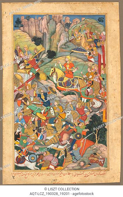 Mughal ruler Humayun defeating the Afghans before reconquering India, folio from an Akbar-nama (Book of Akbar) of Abu’l Fazl (Indian, 1551–1602), c