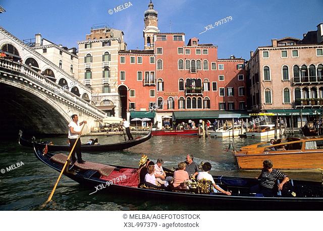 Gondolier at Grand Canal  Venice  Italy