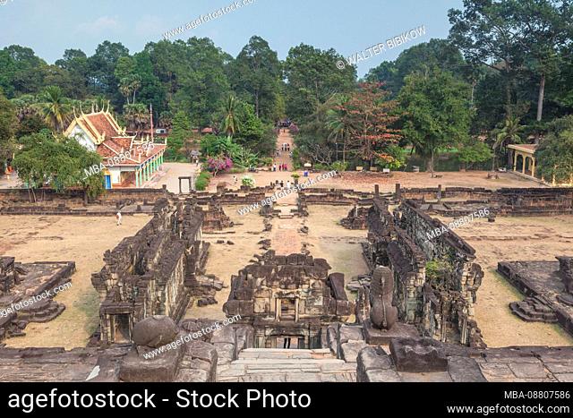 Cambodia, Angkor, Roluos Temple Group, Bakong Temple, high angle view