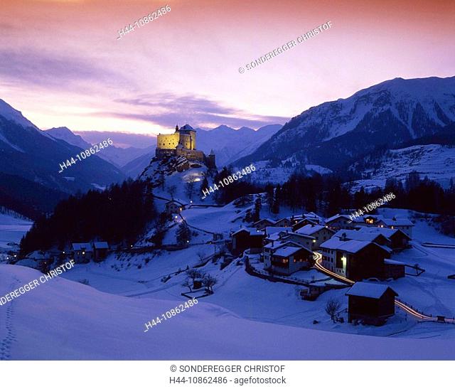 Canton of Grisons, Graubünden, castle, Snow, Taras