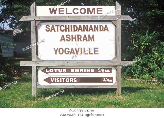 Street sign to the Satchidananda Ashram-Yogaville and Lotus Conference Center in Buckingham, Virginia