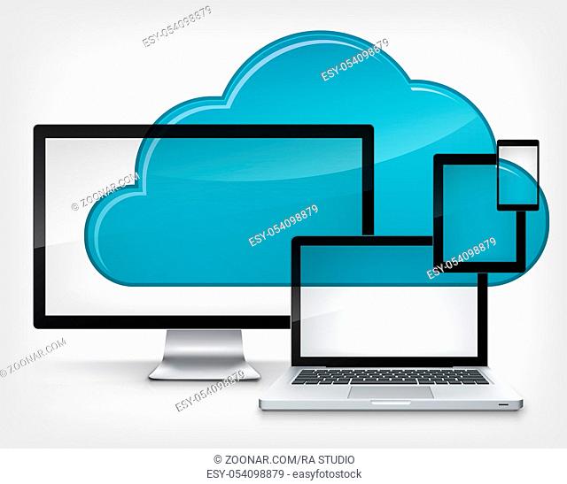 Cloud Service Isolated on Grey Gradient Background. Vector Illustration