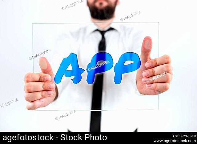 Inspiration showing sign App, Conceptual photo computer or software application designed to run on a mobile device