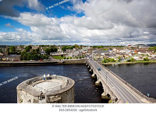 Ireland, County Limerick, Limerick City, King John's Castle, 13th century, elevated view with the River Shannon