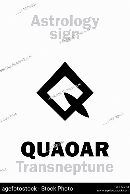 Astrology Alphabet: QUAOAR, Large massive trans-neptunian planetoid (TNO). Hieroglyphics character sign (symbol of Tongva people mythology)