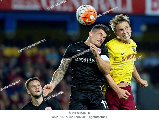 Borek Dockal from Sparta, right, and Dennis Hediger from Thun in action during the fourth qualifying round of the UEFA Europa League match AC Sparta Praha vs FC...