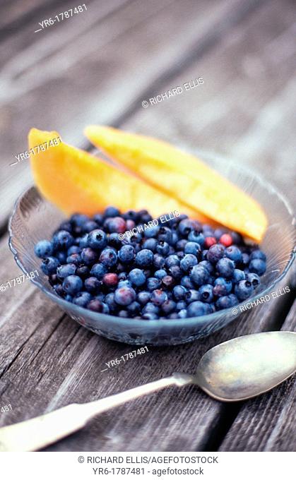 Still life blueberries and melon