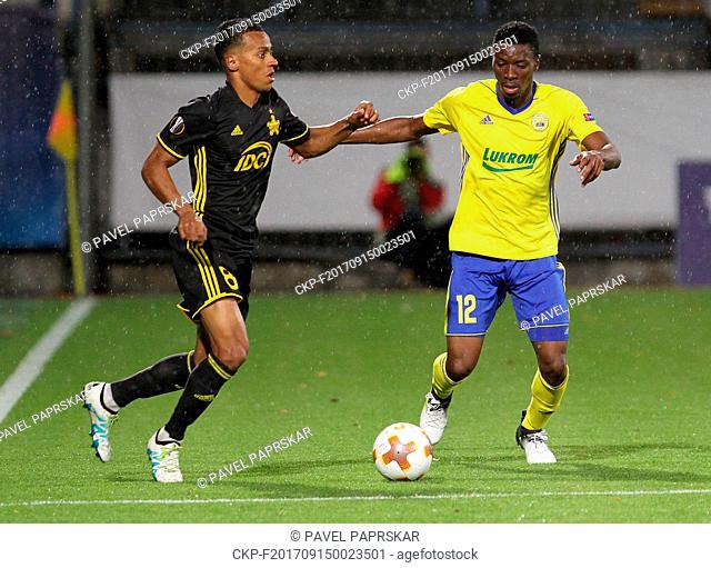 From left Jeremy DE NOOIJER of Tiraspol and Ibrahim Benjamin TRAORE of Zlin in action during the Football Europa League 1st round group F match: Fastav Zlin vs...