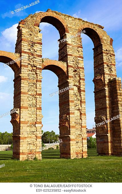 Acueducto Los Milagros in Merida Badajoz aqueduct at Extremadura of Spain