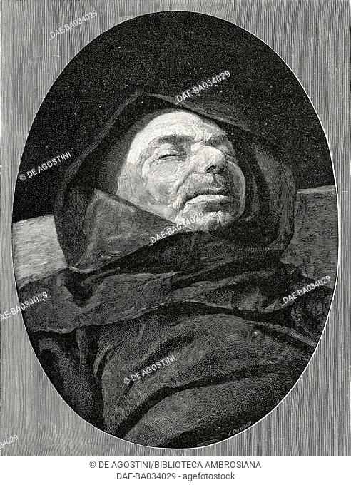 Dead monk, painting by Velasquez in the Brera art gallery, Milan, Italy, photograph by Marcozzi, from L'Illustrazione Italiana, Year XXII, No 45, November 10