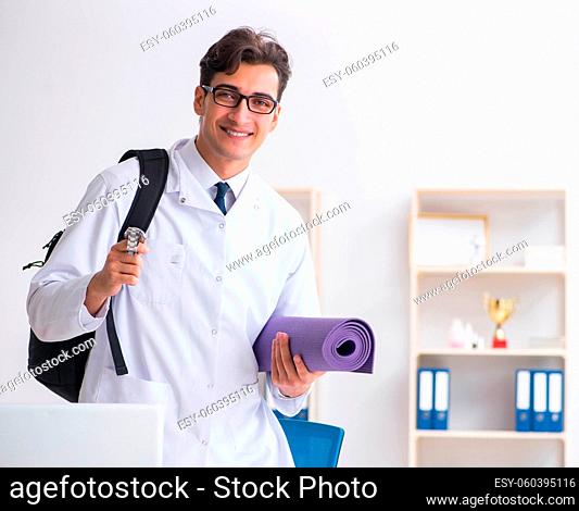 The doctor going to gym during lunch break