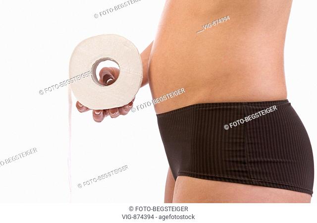 woman with bloated belly and toilet paper. - 13/06/2008