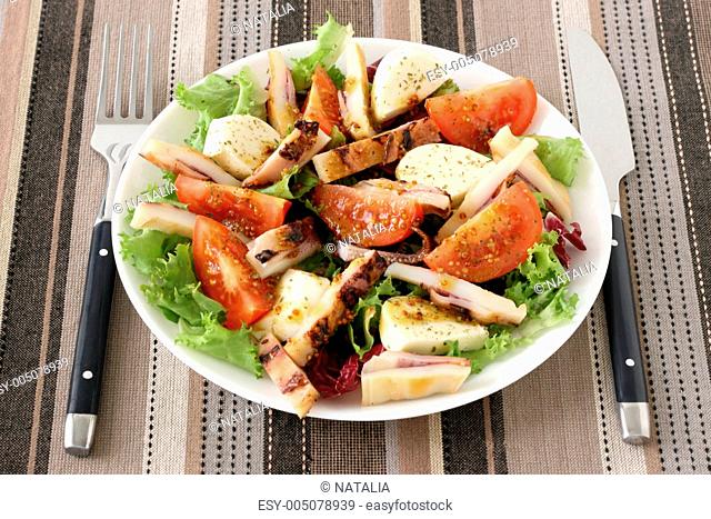 salad with cheese mozzarella and octopus