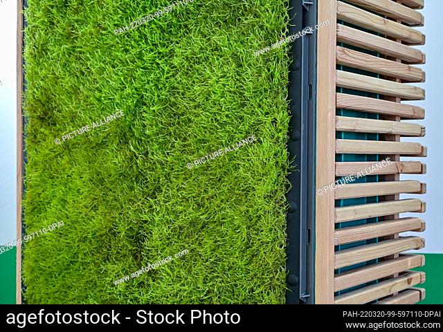 PRODUCTION - 14 February 2022, Brandenburg, Bestensee: The Green City Solutions company has a moss filter of the ""City Tree"" type