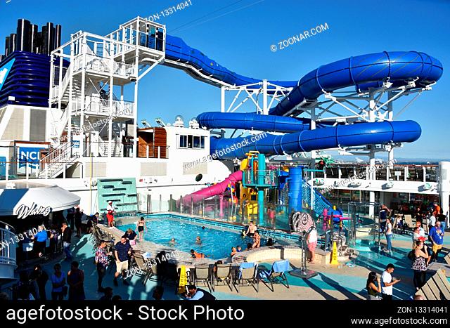 Pool deck on the Norwegian Bliss cruise ship
