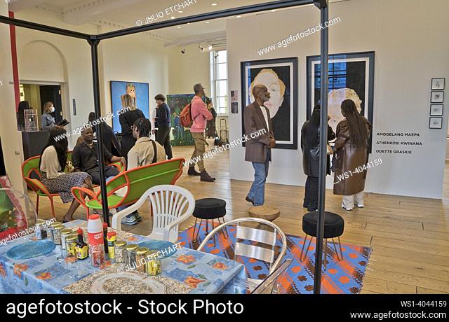 Views and visitors to the 2022 1-54 African Arts Fair at Somerset House, London, England, UK