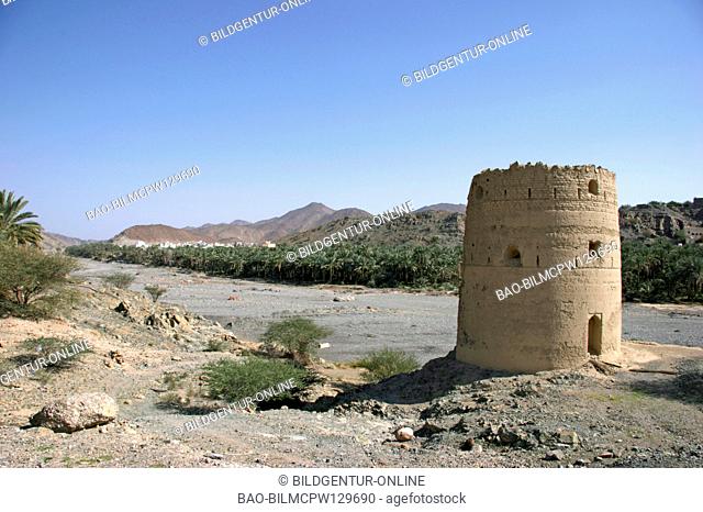 Oman military tower in Fanja, watch-tower of Oman Hajar Al Gharbi