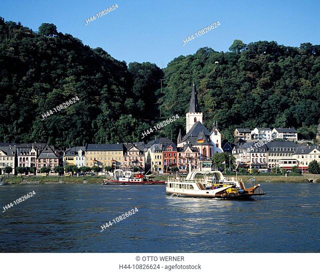 Saint Goar, view, Rhine ferry, ferry, ferryboat, ship, river, Rhine, middle Rhine, Germany, Europe, Rhineland-Palatina