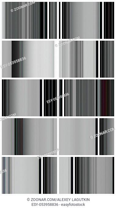 Set of abstract images in the style of television white noise with vertical lines