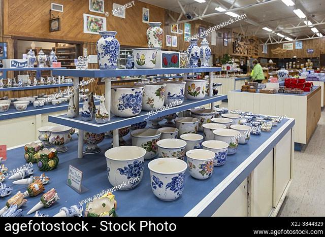 Holland, Michigan - Delftware on sale at the De Klomp Wooden Shoe and Delft Factory, part of the Veldheer Tulip Farm. The city's Dutch heritage is on display...