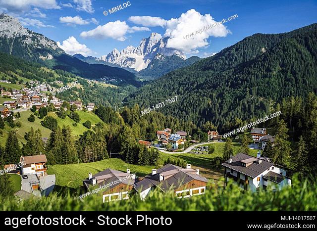 small village of pian near selva di cadore and beautiful mountains view, south tirol, dolomiti mountains, italy