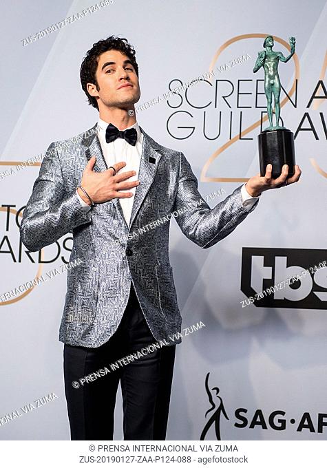 January 27, 2019 - Los Angeles, California, United States of America - Darren Criss poses in the press room with award for Outstanding Performance by a Male...