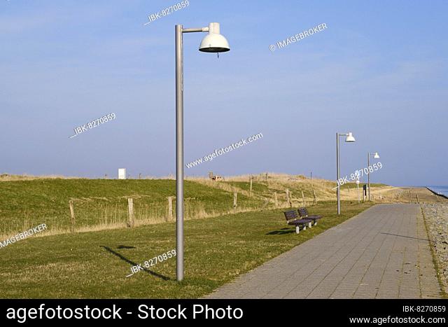 Promenade am Deich, Juist, Töwerland, Ostfriesische Insel, Ostfriesland, Nordsee, Niedersachsen, Deutschland