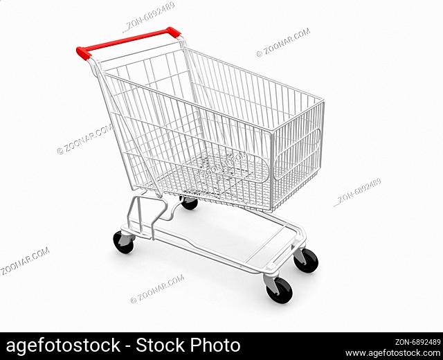 Empty shopping cart, side view, isolated on white background