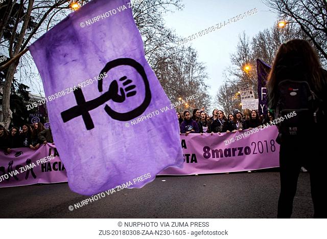 March 8, 2018 - Madrid, Madrid, Spain - Women in the non-mixed bloc during the March 8 feminist strike on March 8, 2018 in Madrid, Spain
