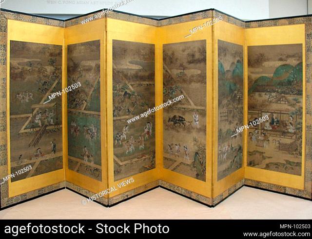 è¾²è€•ä½œæœˆæ¬¡å›³å±é¢¨. Period: Edo period (1615-1868); Date: late 17th-early 18th century; Culture: Japan; Medium: Pair of six-panel folding screens; ink and...