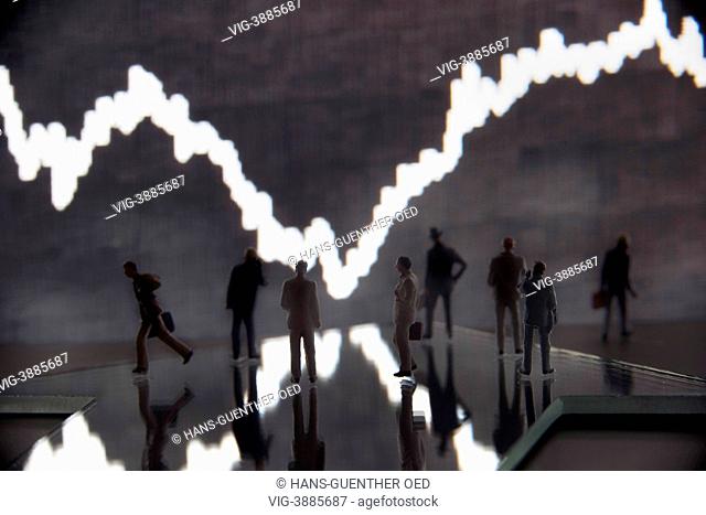 GER, Unkel, the DAX curve from the trading floor of the Frankfurt Stock Exchange with model figures in the foreground - Unkel, Rhineland-Pala, Germany