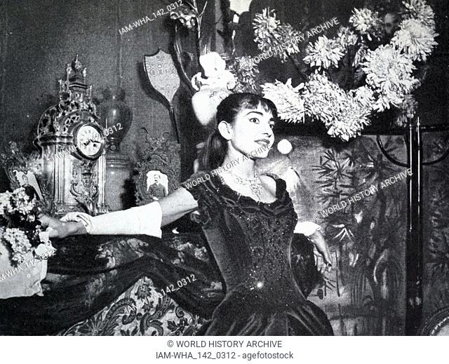 Maria Callas as Violetta (La Traviatta), at la Scala, Milan Italy. 1956. Maria Callas, (1923 - 1977), was an American-born Greek soprano
