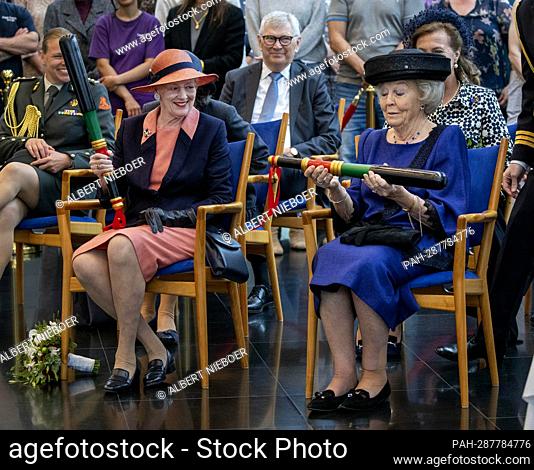 Princess Beatrix of The Netherlands and Queen Margrethe of Denmark in Dragor, on May 20, 2022, to attend the celebration of 500 years of presence of Dutch...
