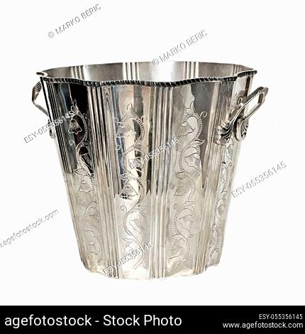 Luxury silver bucket for cooling beverage isolated