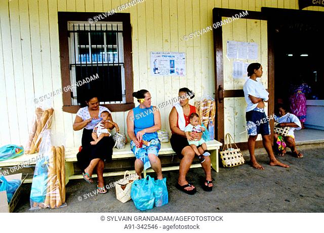 People gathering by the general chinese store located near former painter Paul Gauguin place. Hiva-Oa island. Marquesas archipelago. French Polynesia