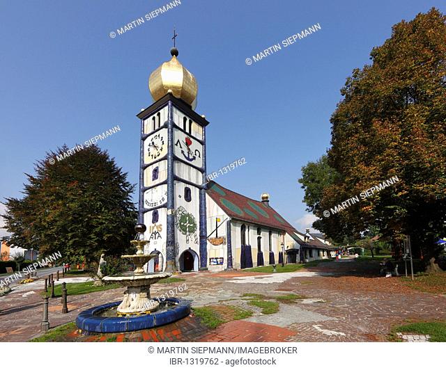Parish Church of St. Barbara, designed by Friedensreich Hundertwasser, Baernbach, Styria, Austria, Europe NON EXCLUSIVE USAGE FOR CALENDAR, 2015