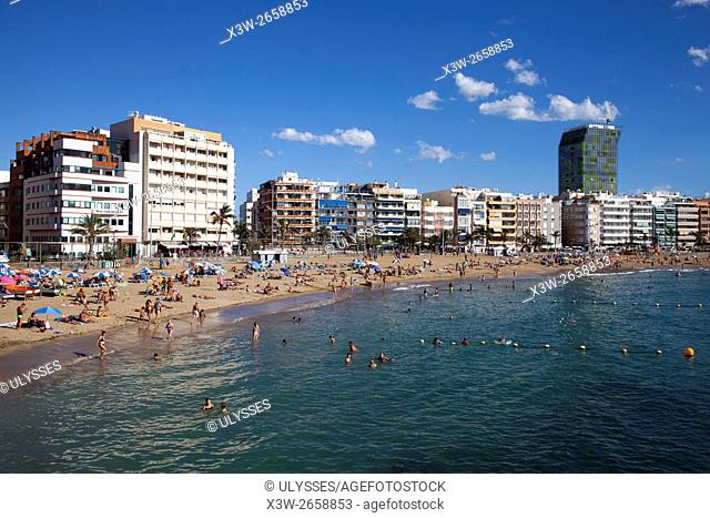 Playa de las Canteras, Las Palmas de Gran Canaria town, Gran Canaria island, Canary archipelago, Spain, Europe