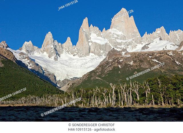 South America, Patagonia, Argentina, El Chalten, mountain, Fitz Roy, river, flow, Rio Blanco, summit, peak, peaks, nature