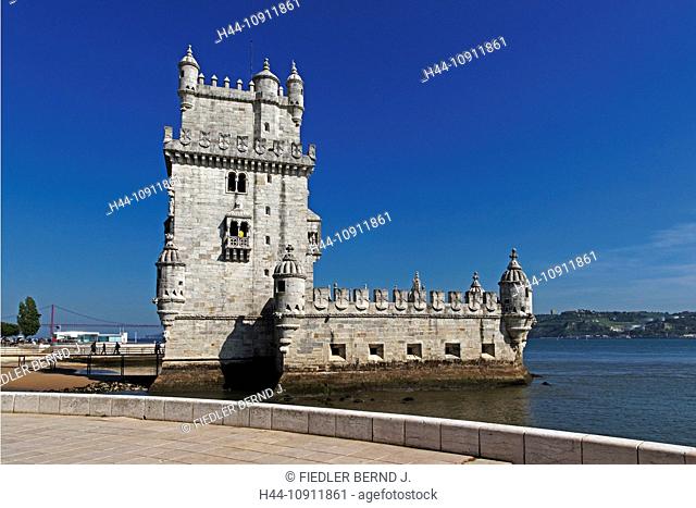 Portugal, Europe, Lisbon, Lisboa, Belem, Torre de Belem, 16-th century, 35 meters high, Tejo, river, flow, architecture, building, construction