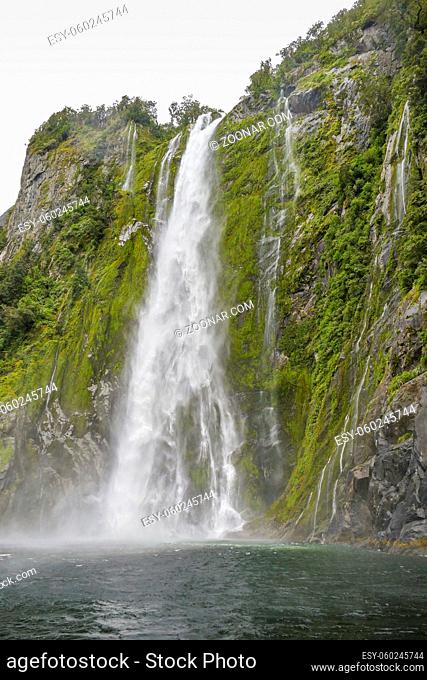 Waterfall around Milford Sound at the South Island of New Zealand
