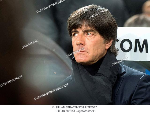 Germany's head coach Joachim Loew seen at the sidelines during the World Cup qualifying soccer match between Germany and Northern Ireland in the HDI Arena in...