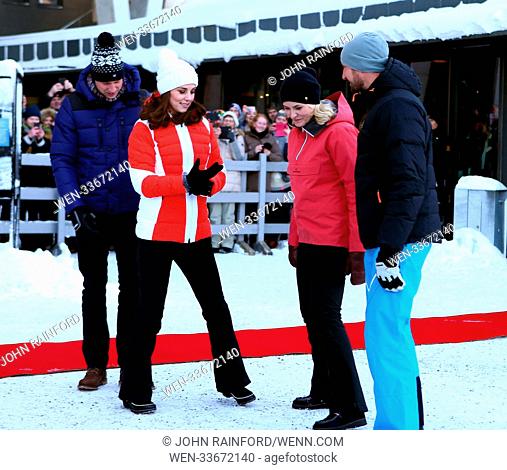 The Duke and Duchess of Cambridge visit the Holmenkollen Ski Jump and watch junior Norwegian ski jumpers landing. Featuring: Prince William, Duke of Cambridge