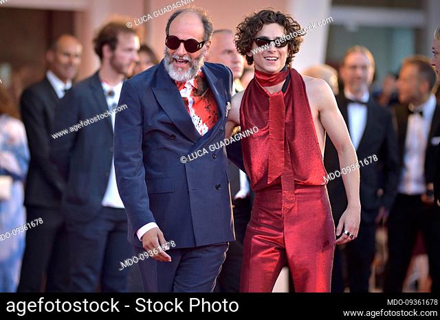 American actor Timothee Chalamet and Italian director Luca Guadagnino at the 79 Venice International Film Festival 2022. Bones And All Red Carpet