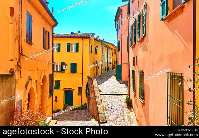Old streets in Santarcangelo di Romagna town on sunny summer day, Emilia-Romagna, Italy