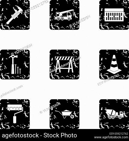 Building tools icons set. Grunge illustration of 9 building tools vector icons for web