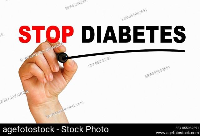 writing words ' STOP DIABETES ' on white background made in 2d software