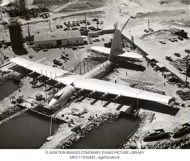 The Huge Hughes H-4 Hercules / Spruce Goose Under-Construction at Terminal-Island, San Pedro, Long Beach Harbour, California, Usa