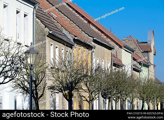 02 March 2021, Brandenburg, Beelitz: Residential and commercial buildings on Poststrasse. Photo: Soeren Stache/dpa-Zentralbild/ZB