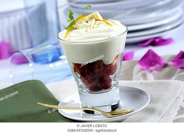 White chocolate mousse with red fruit